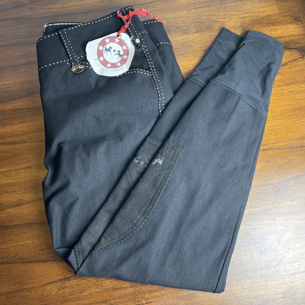 Equine Couture Blakely Knee Patch Breeches Women 34 Black W/ Contrast Stitching